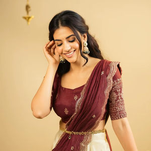 ชุดเลเฮนกา โจลี ผ้าไหมเครปแท้ ประดับเลื่อมและงานปักดิ้นทอง ยาวกรอมพื้น สไตล์ดั้งเดิม สำหรับงานปาร์ตี้ พร้อมเสื้อและเลเฮนกา - Product Image 1