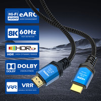 Câble HDMI 2.1 8K 48 Gbps 8K60Hz 4K120Hz HDR EARC plaqué or tressé pour TV, projecteur, console de jeu