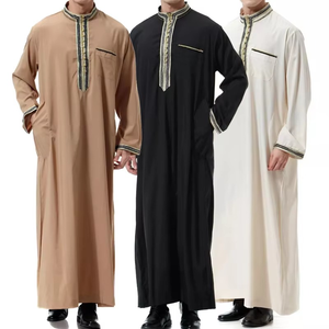 Caftan arabe islamique pour hommes demi-fermeture éclair col montant manches longues thobe musulman tenue décontractée confortable robe musulmane - Product Image 6
