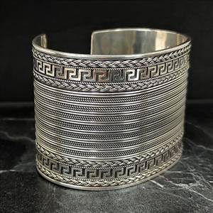 Handmade 925 Sterling <b>Silver</b> Greek Patterned Heavy <b>Cuff</b> <b>Bracelet</b> Fashionable Jewelry Accessory - Product Image 1