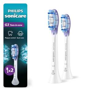 Têtes de brosse Philips Sonicare G3 2-en-1 pour l'élimination de la plaque dentaire et le soin des gencives, têtes de brosse de remplacement authentiques, blanches, lot de 2, HX9052/65 - Product Image 1