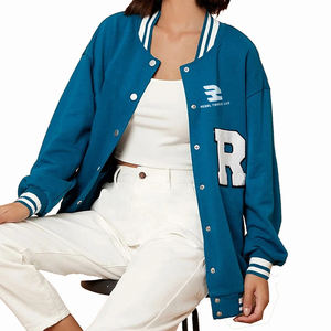 Chaqueta holgada Varsity para mujer, chaquetas universitarias bordadas con hombros caídos, chaqueta universitaria de lana de gran tamaño para mujer - Product Image 1