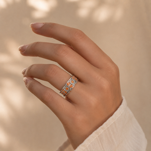 Bague d'éternité vintage plaquée or rose, motif soleil, bijoux en or 18 carats et cuivre - Product Image 5