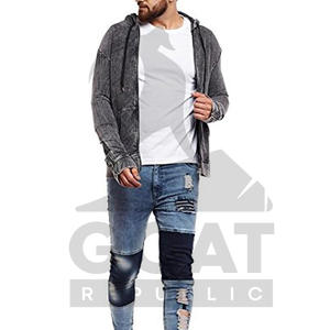 Sweat à capuche pour homme en coton mélangé respirant, style streetwear, vintage, délavé à l'acide, fermeture éclair, poids lourd, vente en gros, personnalisable - Product Image 2