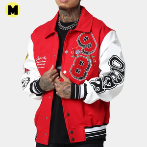 Veste universitaire en cuir à col montant, nouvelle conception, style streetwear, vêtements décontractés d'hiver, logo personnalisé, manches en cuir - Product Image 2