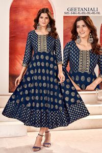 Designer Heavy Faux Georgette <strong>Anarkali</strong> Gown Foil Gold Print Best Price Wedding Party Wear for Indian <strong>Pakistani</strong> Cotton Lining - Product Image 2