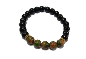 Bracelet Black Obsidian and African Unakite Beads Stone Bracelet <b>Crystal</b> Gemstone Fashion Jewelry Men and Women Gift Energy Medi - Product Image 2