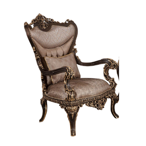 Luxury French Rococo Accent <b>Chair</b> Featuring Intricate Floral Carvings and Premium Jacquard Upholstery - Product Image 1
