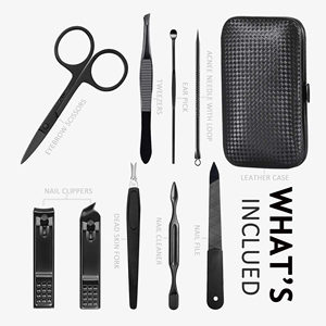 OEM Premium 9PCS Stainless Steel Nail Care Grooming Kit Manicure <b>Pedicure</b> <b>Set</b> Portable Travel Case Custom Logo - Product Image 1