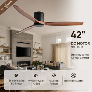 Ventilador de Techo de 42 Pulgadas con 3 Aspas, Sin Luz, con Aspas de Madera Sólida, Motor DC Silencioso para Dormitorio o Sala de Estar - Product Image 2
