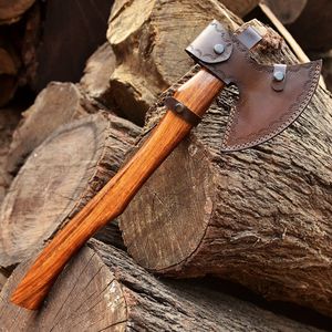 ขวานเหล็กดามัสกัสญี่ปุ่นพร้อมด้ามไม้พร้อมปลอกหนังสำหรับตั้งแคมป์ - Product Image 6