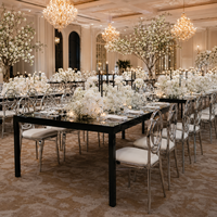 Tables de mariage en acier inoxydable noir, tables de banquet rectangulaires modernes et luxueuses pour les événements d'hôtel