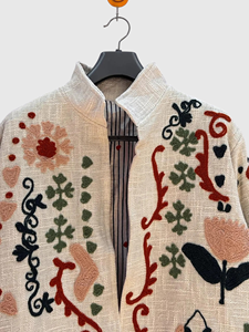 Blazer en lin brodé à la main avec motif floral, manches longues, col rabattu, veste de printemps pour femme, longueur normale, doublure en coton - Product Image 4