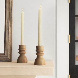 Wooden <b>Candle</b> Holder <b>Set</b> of 2 in Brown Finished with Stylish Design Perfect for Home Decor Elegant Lighting Accent for Any Room - Product Image 4