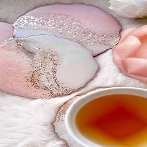 Handmade <b>resin</b> coasters with crystal shimmer <b>epoxy</b> mats ideal <b>for</b> home dining <b>table</b> living room and aesthetic gifting sets - Product Image 5