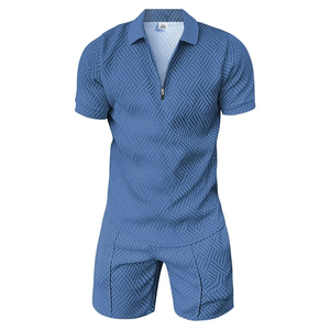 Ensemble de survêtement d'été OEM pour le streetwear, le sport ou les vêtements décontractés Ensemble assorti de 2 pièces pour hommes Polo et short à fermeture éclair et manches courtes - Product Image 1