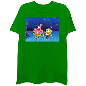 Freeze 24-7 T-shirt natalizia da uomo verde con design Spongebob e Patrick, taglia media - Product Image 1
