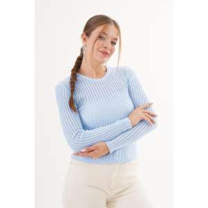 Body de punto transparente para mujer, cuello redondo, color azul bebé - Product Image 3