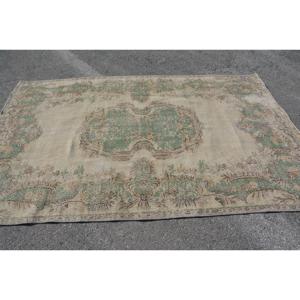 Tapis turc 5,7 x 8,8 pieds, tapis vintage, tapis en laine vert à pois - Product Image 4