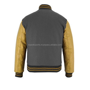 Blouson universitaire OEM 2026 gris foncé en laine avec manches en cuir doré pour homme – 100 % haute qualité, faible MOQ, vestes chauffantes sur mesure - Product Image 2