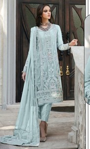 Nuevo traje pakistaní Heavy Fox Georgette con bordado de algodón secuencia trabajo Palazzo descosido para mujeres - Product Image 4