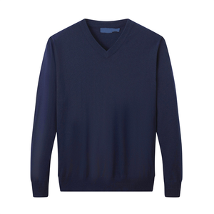 Pull-over décontracté à col en V et manches longues pour homme, personnalisé en gros, en laine/viscose anti-boulochage, avec logo frontal - Product Image 2