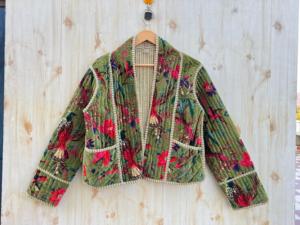 เสื้อแจ็กเก็ตฤดูหนาวพิมพ์ลายกิโมโนผ้ากำมะหยี่อินเดียทำด้วยมือสำหรับผู้หญิงกระดุมผ้าลำลองย้อมสีอย่างดี - Product Image 6