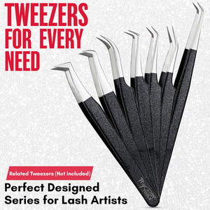 Herramientas de extensión de pestañas Pinzas de punta de fibra Suave Fácil agarre Volumen pinzas clásicas Acero inoxidable negro personalizado - Product Image 6