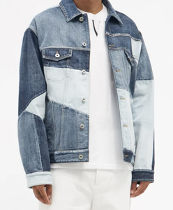 Dernière conception OEM personnalisé Jeans Stretch Patchwork Denim Veste Hommes En Plein Air Respirant Surdimensionné Boutons Pluie Jeans Denim Vestes - Product Image 1