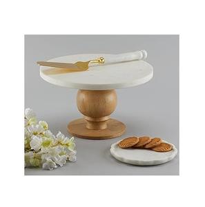 Décoration de table Support pour aliments et fruits Présentoir de cuisine européen Décoration de table à dessert Support pour gâteau en marbre avec socle en bois - Product Image 3