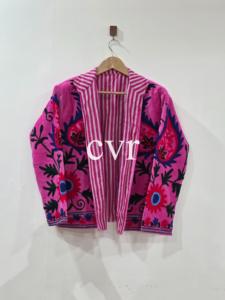 Manteau Bohème en Velours Rose Brodé, Col Mandarin, Manches Longues, Motif Floral Fait Main, Vêtement d'extérieur pour Femme Adulte - Product Image 2