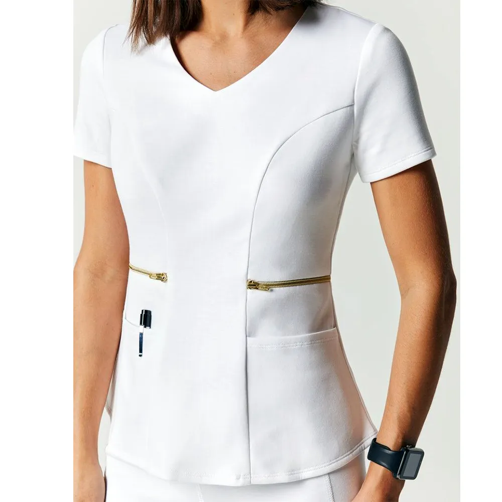 Tuta Scrub con Logo personalizzato per donna manica corta Top Joggers Scrub bianchi set all'ingrosso Designer Medical Scrubs Uniform