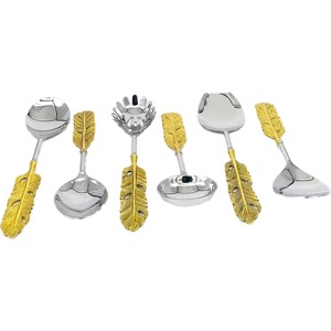 Cuillère à salade polie en or Couverts en acier poli brillant de haute qualité Manche en métal Miroir de service en métal Ensemble de 6 pièces - Product Image 5