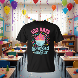 Camiseta con estampado de cupcakes para celebrar los 100 días, adornada con la frase '100 Days Sprinkled With Fun' - Product Image 3