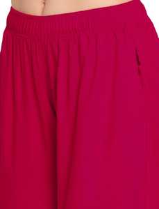 <b>Women's</b> Casual <b>Summer</b> Maroon Viscose Rayon <b>Trousers</b> Breathable with Elastic Waist Mid Waist Type Plain Dyed Relaxed Style - Product Image 3