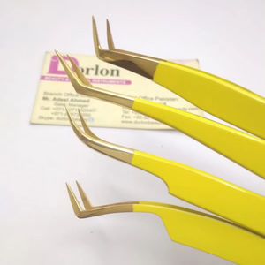Pinzas de extensión de pestañas recubiertas de color amarillo con pinzas de pestañas de Punta chapadas en oro Pinzas de extensión de pestañas postizas personalizadas. - Product Image 1