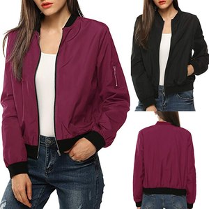 Chaquetas de bombardero al mejor precio de alta calidad para mujer de color negro y mahoon Chaquetas de cremallera lisas simples hechas en poliéster - Product Image 6