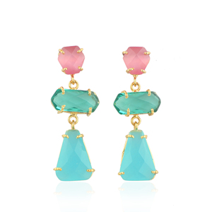 Wholesale multi gemstone women dangler earrings brass long post <b>back</b> <b>drop</b> dangle 18k gold plated party wear statement dangle - Product Image 1