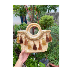 ช่างฝีมือกระเป๋าผักตบชวาทอมือที่มี3D เน้นผ้าลายดอกไม้และซับในที่ดีสำหรับชายหาดฤดูร้อนของขวัญหรือใช้ในชีวิตประจำวัน - Product Image 4