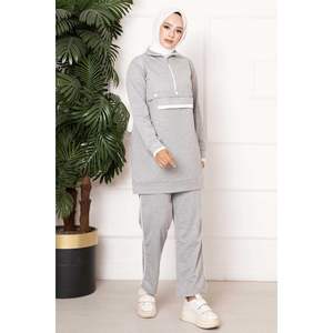 Survêtement gris à deux fils coupe-vent respirant entraînement Jogging porter Logo imprimé hiver survêtement ensemble strass lavé - Product Image 2