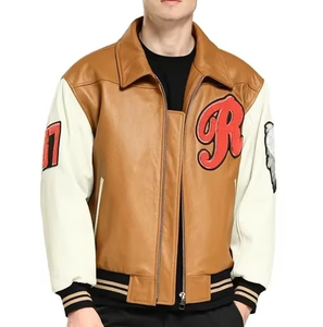 Veste en cuir de veau 100% Veste universitaire pour hommes Vêtements en cuir de haute qualité personnalisés Veste en cuir décontractée pour hommes - Product Image 2