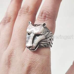 Bague pour homme, bande unie, argent, bague loup, artisanat détaillé, tête d'animal, fabrication artisanale, bijoux personnalisés, bague en argent massif 925 - Product Image 6