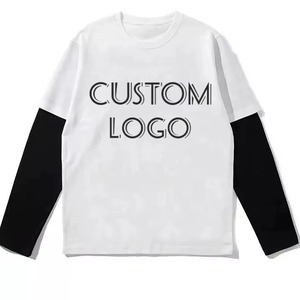 Camiseta de manga larga informal de doble capa del fabricante para hombre, camisetas de manga larga con estampado lavado vintage desgastado para hombre - Product Image 3