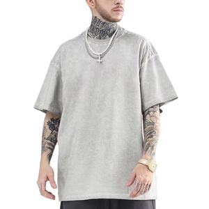 OEM 100% algodón de gran tamaño de los hombres lavado con ácido Vintage camisetas de peso pesado con impresión DTG logotipo personalizado patrón sólido tejido de punto - Product Image 4