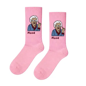 Calcetines de Tenis Transpirables de Color Rosa para Abuela, Diseño Jacquard con Bordado y Logotipo Personalizado, Tejido, Talla Única para Uso Diario en Invierno - Product Image 1