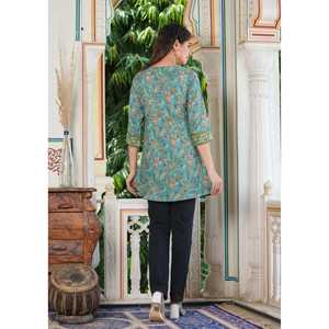 Kurti court en rayonne à imprimé géométrique pour femmes - Noir Tailles XS-8XL - Product Image 2