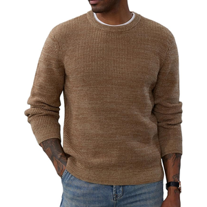 Jersey de cuello redondo para hombre, suéter de punto de manga larga con textura de gofre, diseño acanalado informal transpirable con patrón de rayas, Invierno - Product Image 1