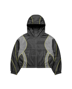 Ensemble survêtement pour homme, 2 pièces, pantalon et veste à capuche, 100% nylon, logo DTF, lignes réfléchissantes, panneaux, coupe-vent, survêtement - Product Image 2