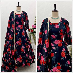 Robe en georgette indienne et pakistanaise prête à l'emploi et ensemble Dupatta avec impression numérique tenue de fête à coutures complètes pour femmes et filles - Product Image 2