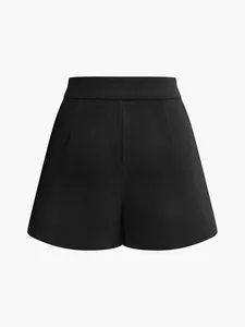 EVER GLOW High Waist Black Woven <b>Shorts</b> Elastic Waist Breathable 100% Cotton Loose Fit Solid Color <b>Women's</b> <b>Shorts</b> - Product Image 2